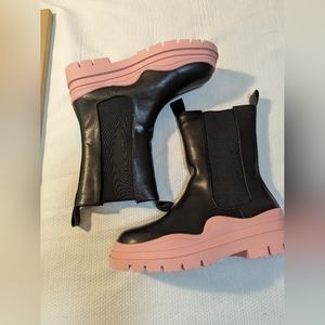 UNILADY Women's Colored pink Sole Platform Boots Mid Calf Elastic Chunky…